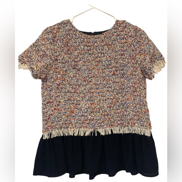 Jade Melody Tam Women Multi Color Tweed Peplum Blouse Sz S Career Date night - Picture 1 of 7